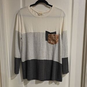 Lovely Melody Striped Long Sleeve with Sequin Pocket